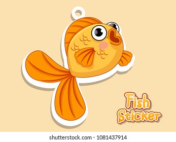 Cute Fish Cartoon sticker. Vector illustration isolated on Color background. icon vector