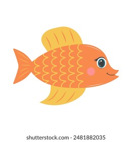 Cute fish. Cartoon tropical fish character. Flat cartoon vector illustration isolated on white background.