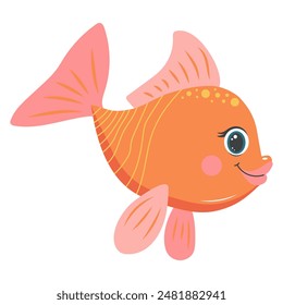 Cute fish. Cartoon tropical fish character. Flat cartoon vector illustration isolated on white background.