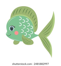 Cute fish. Cartoon tropical fish character. Flat cartoon vector illustration isolated on white background.