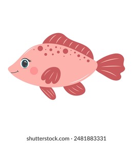 Cute fish. Cartoon tropical fish character. Flat cartoon vector illustration isolated on white background.