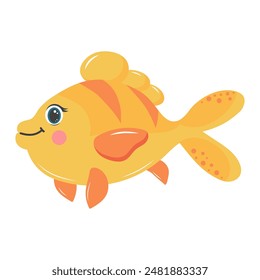 Cute fish. Cartoon tropical fish character. Flat cartoon vector illustration isolated on white background.