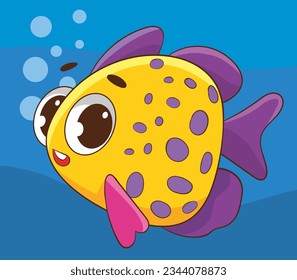 Cute Fish Cartoon Vector Icon Illustration. Sea Animal Icon Concept Isolated Premium Vector. Flat Cartoon Style