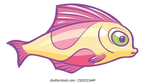 Cute fish character. Cartoon underwater animal with pink fin