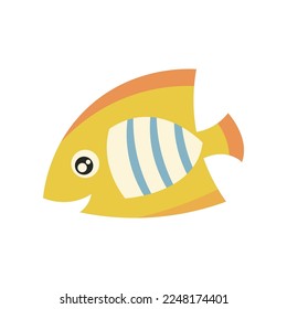 Cute fish character flat vector illustration. Cartoon character, cute yellow fish, underwater animal. Adventure concept