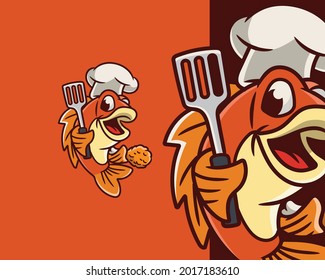 Cute Fish Chef Cartoon Characte