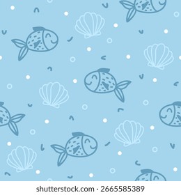 Cute fish childish seamless vector design for print on textile, wrapping, backdrop and other uses.