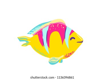 Cute fish clown cartoon vector illustration isolated on white