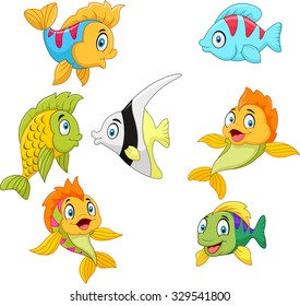 Cute fish collection set isolated on white background 