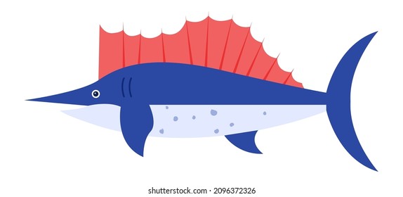 Cute fish with colored flipper, cartoon design style. Vector animal cute and cartoon fish illustration, character ocean underwater