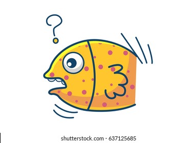 Cute Fish Confused. Vector illustration. Isolated on white background.