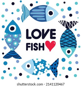 Cute fish. Decorative cheerful greeting card.