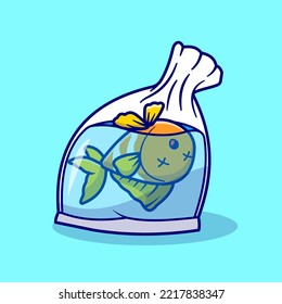 Cute Fish Die In Plastic Cartoon Vector Icon Illustration. Animal Nature Icon Concept Isolated Premium Vector. Flat Cartoon Style