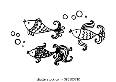 Cute fish in doodle style