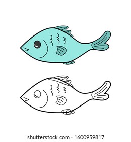 Cute fish doodle in doodle style, healthy food and natural food.