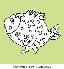 Cute fish drawn in doodle style. Coloured or used to decorate clothes, dishes, textiles. To use the image not only in the kids' room. Vector format allows you to make the picture any size. 