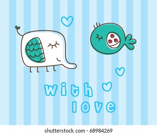 cute fish and cute elephant