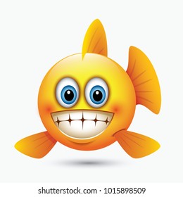 Cute fish emoticon, emoji, smiley - vector illustration