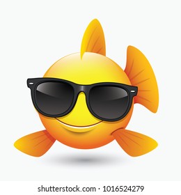 Cute fish emoticon, emoji, smiley wearing sunglasses - isolated vector illustration