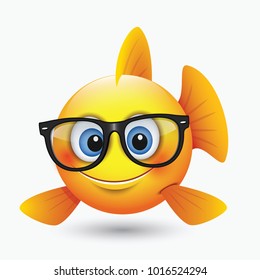 Cute fish emoticon, emoji, smiley wearing eyeglasses - isolated vector illustration