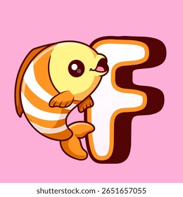 Cute Fish In F Alphabet Cartoon Vector Icon Illustration. Animal Education Icon Concept Isolated Premium Vector. Flat Cartoon Style