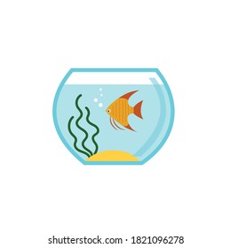 Cute fish fishbowl, fish tank aquarium, vector illustration flat icon