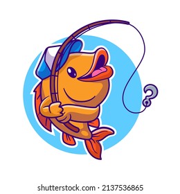 Cute Fish Fishing Cartoon Vector Icon Illustration. Animal Sport Icon Concept Isolated Premium Vector. Flat Cartoon Style