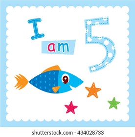 cute fish five year old birthday invitation card