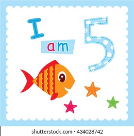 cute fish five year old birthday invitation card