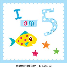 cute fish five year old birthday invitation card