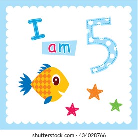 cute fish five year old birthday invitation card