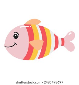 Cute fish. Flat cartoon underwater character. Marine animals. Inhabitant of the sea
