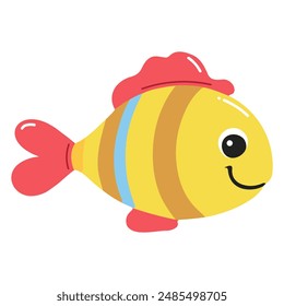 Cute fish. Flat cartoon underwater character. Marine animals. Inhabitant of the sea