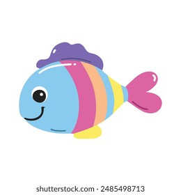 Cute fish. Flat cartoon underwater character. Marine animals. Inhabitant of the sea