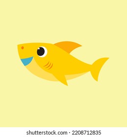 Cute fish flat style vector illustration isolated on yellow backgrounds