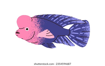 Fische, Blütenhorn-Bonbons. Funny exotischen tropischen Meerwassertier mit Höcker auf Kopf. Schöne, lebendige Ozeanfauna, Blumen-Horn-Arten. Flache Vektorgrafik einzeln auf weißem Hintergrund