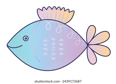 Cute fish, gradient preppy nautical illustration