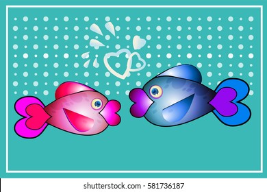 cute fish greeting card. children's picture. 