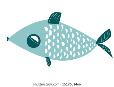 Cute fish. Hand drawn clip art. Flat simple illustration