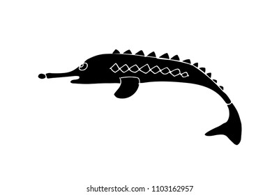 Cute fish hand drawn icon. Dark silhouette isolated on white. Vector illustration.