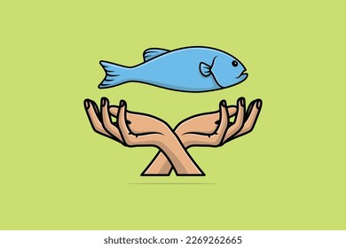 Cute Fish with Hands vector illustration. Animal nature icon concept. Restaurant sea food and fisher hands vector design.