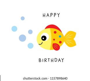 cute fish happy birthday card vector.
