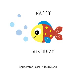 cute fish happy birthday card vector.