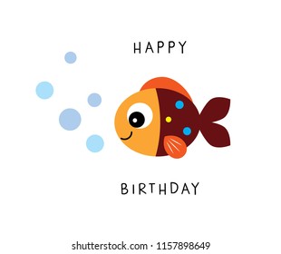 cute fish happy birthday card vector.
