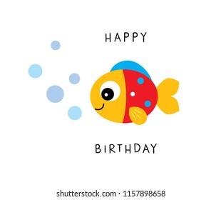 cute fish happy birthday card vector.