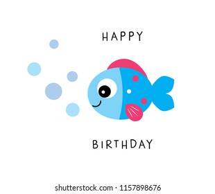 cute fish happy birthday card vector.