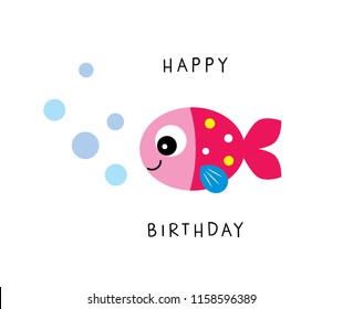 cute fish happy birthday card vector.