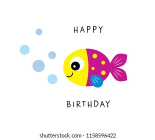 cute fish happy birthday card vector.