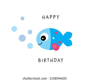cute fish happy birthday card vector.
