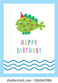 cute fish happy birthday greeting card